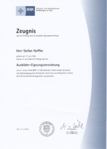Ausbilderschein Zertifikat Stefan Noffke