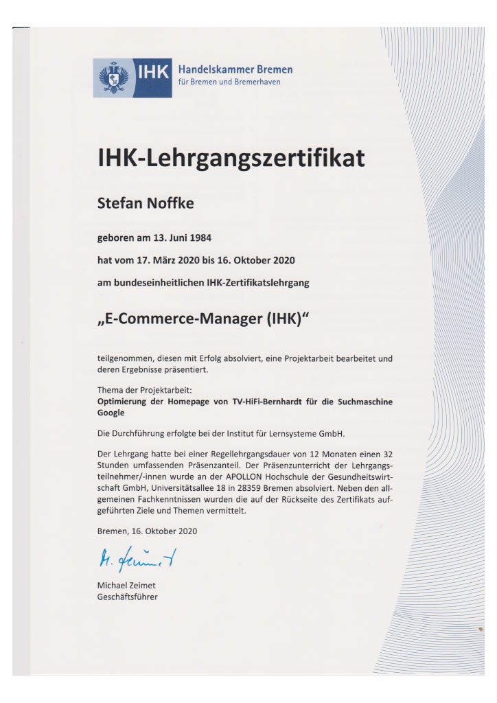 IHK Zertifikat E-Commerce-Manager