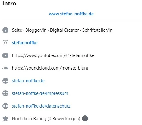 Anbieterkennzeichnung Rechtliche Aspekte von Social-Media Screenshot Facebook-Site Stefan Noffke