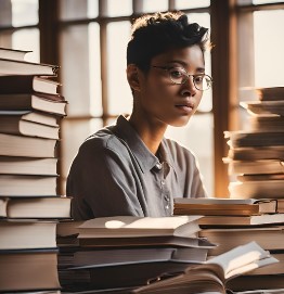 Schüler sitzt vor seinen Büchern AP2 Kaufmann-frau im E-Commerce IHK