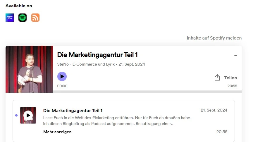 Screenshot des Podcast von Stefan Noffke Verfügbar auf Spotify Amazon Music und YouTube