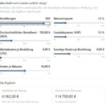 Pixel-Umsatz KPI-Rechner zur Berechnung von Werbekosten, Retouren und Ertrag im E-Commerce